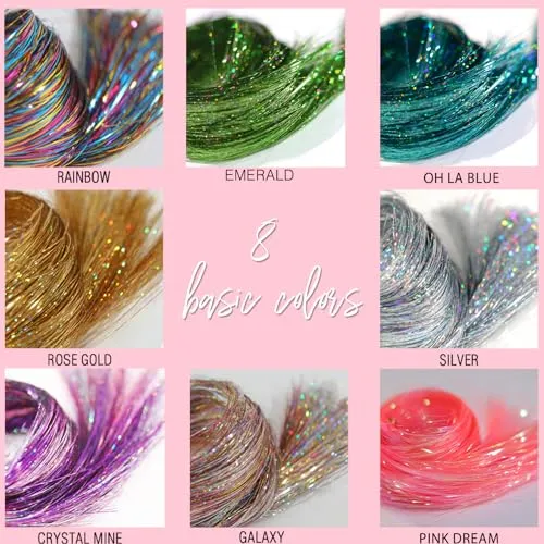 12pcs Glitter Tinsel Hair Extensions Kit: 19.6 Inch Heat Resistant Clip-In Strands, Sparkling Festival Accessories for Girls, Women, Kids Party Dazzle, COLOR FUSION
