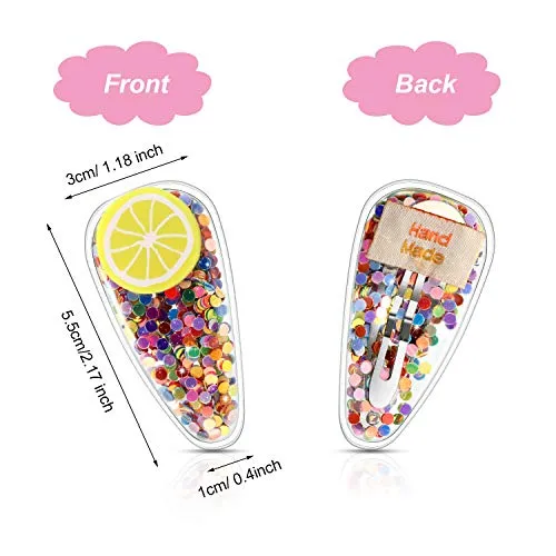 15 Pieces Snap Hair Clips for Girls Sparkle Fruit Transparent Hair Clips Quicksand Bling Sequin Hairpins Sweet Barrette Styling Accessories Gift for Children Girls