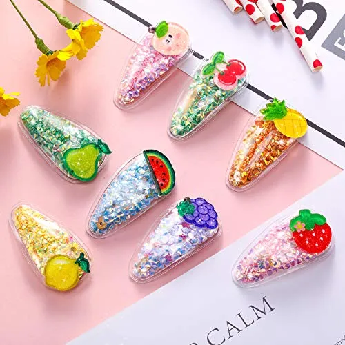 15 Pieces Snap Hair Clips for Girls Sparkle Fruit Transparent Hair Clips Quicksand Bling Sequin Hairpins Sweet Barrette Styling Accessories Gift for Children Girls