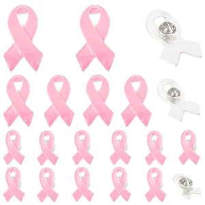 20 Sets 3 Sizes Breast Cancer Awareness Ribbon Enamel Pin, Silver Alloy Brooch for Backpacks Clothes Jackets Hats, Hot Pink, 28.5~48.5x18~28x2mm, Pin: 1mm, 20pcs/box