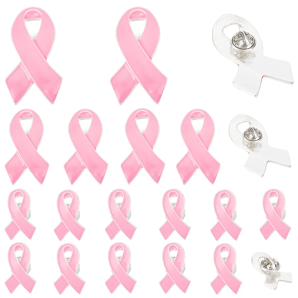 20 Sets 3 Sizes Breast Cancer Awareness Ribbon Enamel Pin, Silver Alloy Brooch for Backpacks Clothes Jackets Hats, Hot Pink, 28.5~48.5x18~28x2mm, Pin: 1mm, 20pcs/box