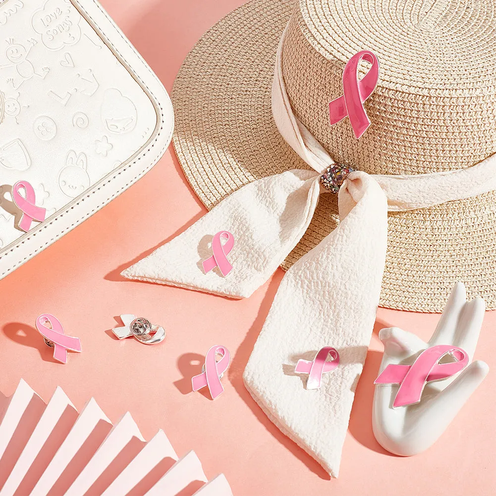 20 Sets 3 Sizes Breast Cancer Awareness Ribbon Enamel Pin, Silver Alloy Brooch for Backpacks Clothes Jackets Hats, Hot Pink, 28.5~48.5x18~28x2mm, Pin: 1mm, 20pcs/box