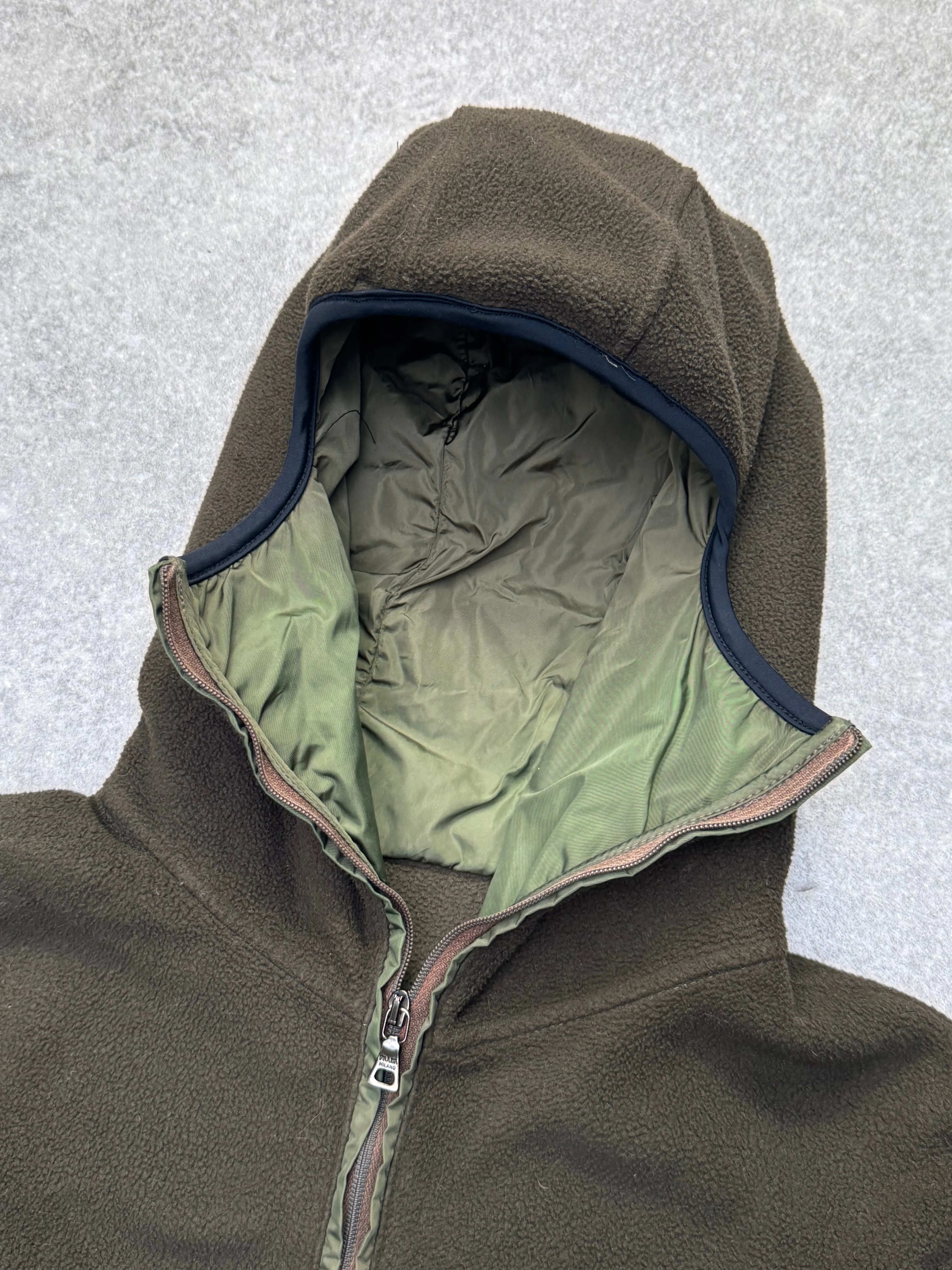 2002 Prada Khaki Balacava Fleece Zip-up Jacket