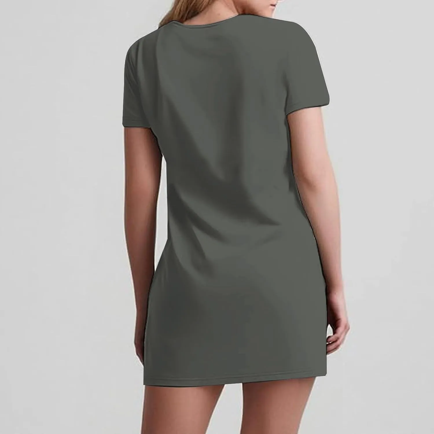 2025 Summer Dresses for Women Solid Color Short Sleeve Pleated A-Linen Dress Casual V-Neck Comfy Soft Home Dress
