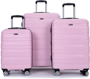 3-Piece Luggage Set (21", 25", 29"), Durable & Lightweight Expandable Suitcase with 360 Double Spinner Wheels, Two Hooks and TSA Lock, Carry-On & Checked Travel Gear Set (Pink)