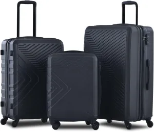 3 Piece Luggage Sets Abs Lightweight Suitcase with Two Hooks, Spinner Wheels and Tsa Lock, (20,24,28) Black