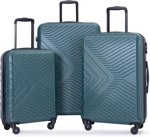 3 Piece Luggage Sets Abs Lightweight Suitcase with Two Hooks, Spinner Wheels, Tsa Lock, (20,24,28), Dark Green