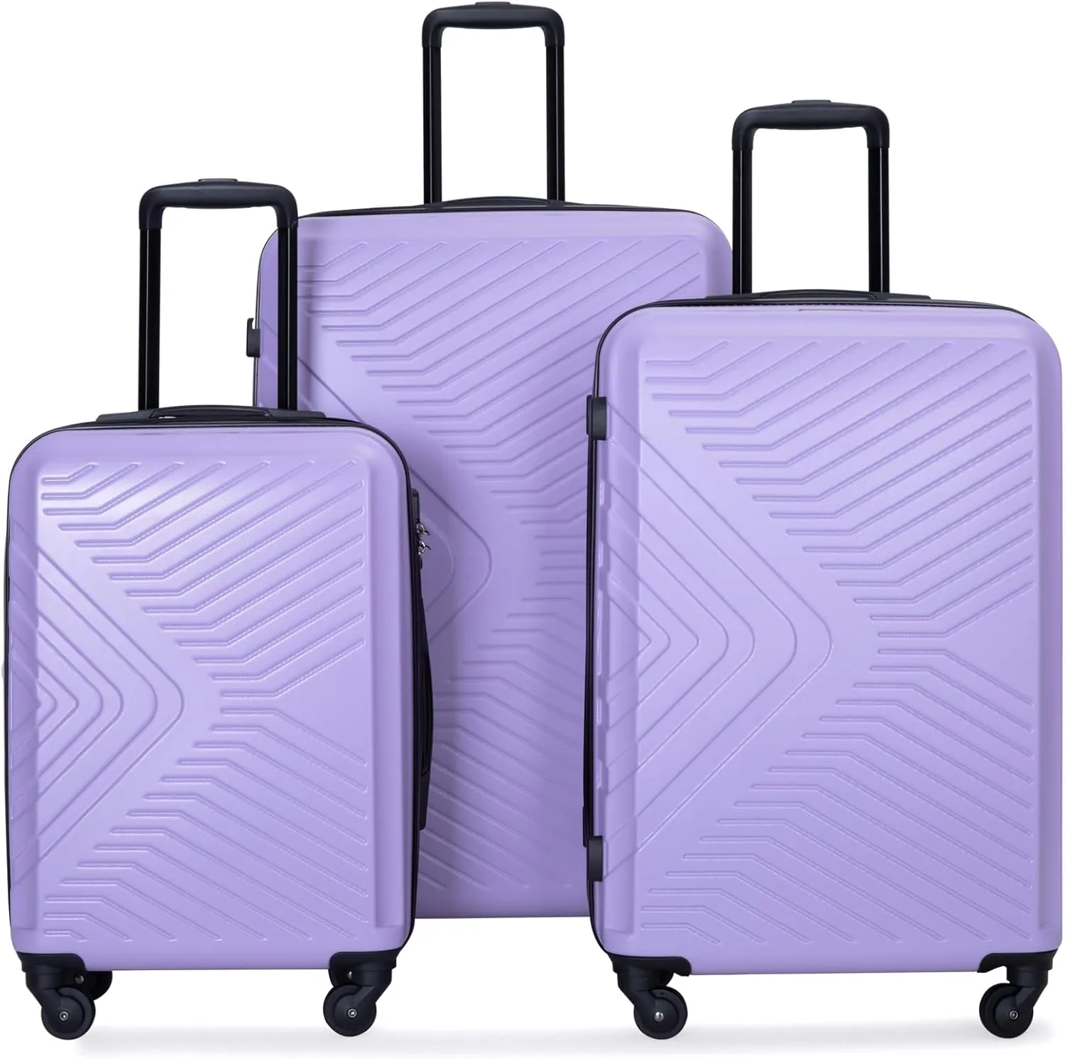 3 Piece Luggage Sets Abs Lightweight Suitcase with Two Hooks, Spinner Wheels, Tsa Lock, (20,24,28), Light Purple