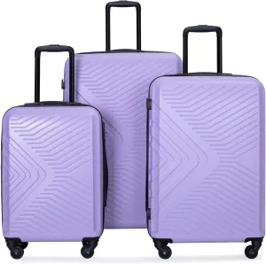 3 Piece Luggage Sets Abs Lightweight Suitcase with Two Hooks, Spinner Wheels, Tsa Lock, (20,24,28), Light Purple