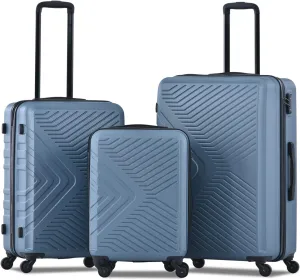 3 Piece Luggage Sets Abs Lightweight Suitcase with Two Hooks, Spinner Wheels, Tsa Lock, (20,24,28),Blue