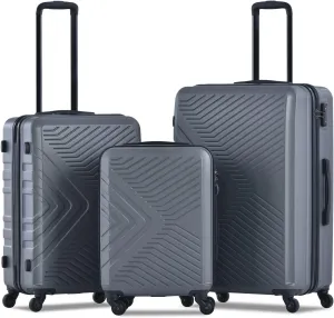 3 Piece Luggage Sets Abs Lightweight Suitcase with Two Hooks, Spinner Wheels, Tsa Lock, (20,24,28),Gray