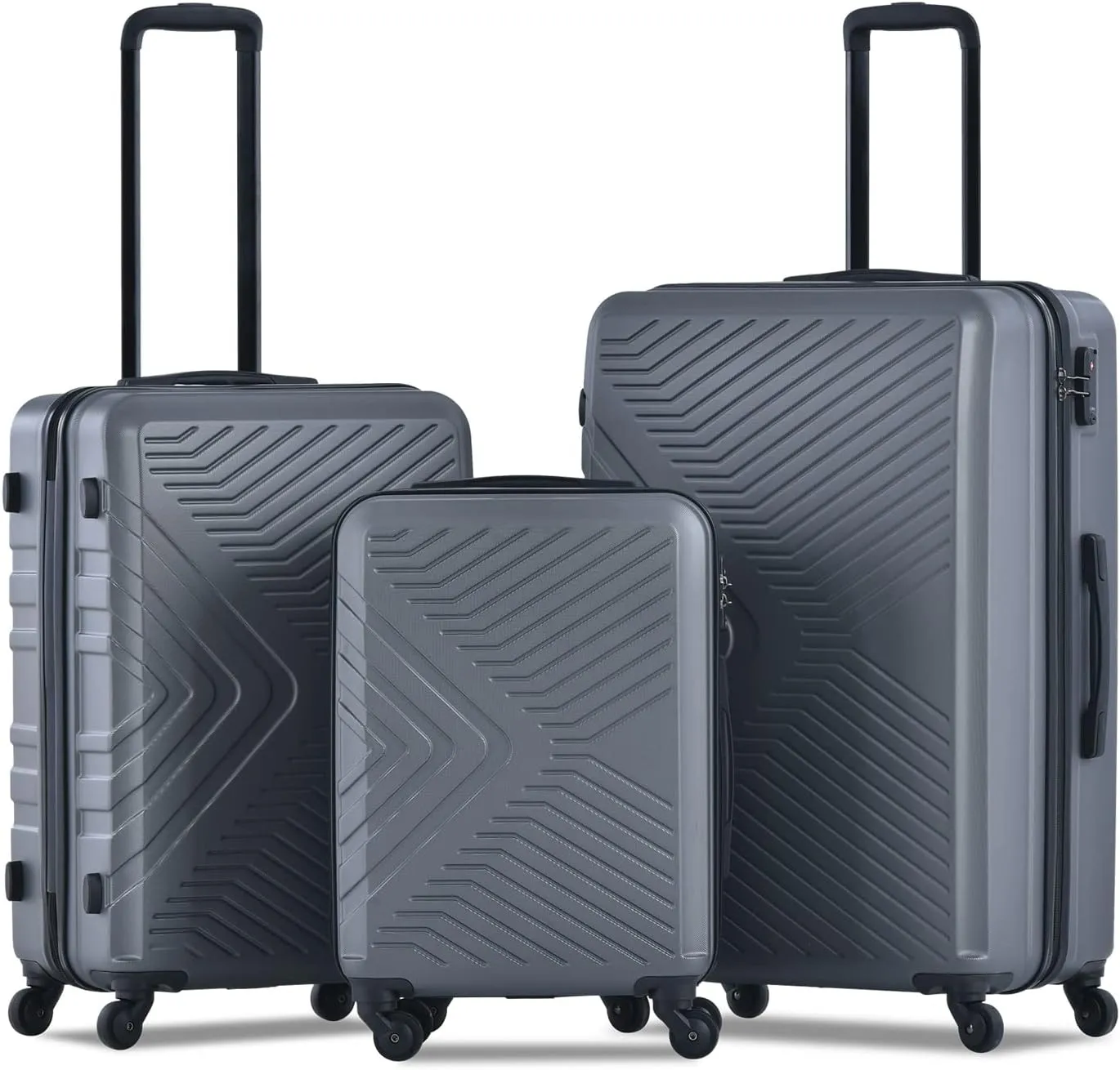 3 Piece Luggage Sets Abs Lightweight Suitcase with Two Hooks, Spinner Wheels, Tsa Lock, (20,24,28),Gray
