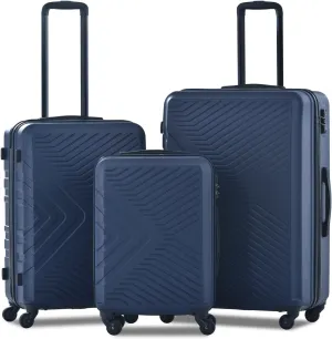 3 Piece Luggage Sets Abs Lightweight Suitcase with Two Hooks, Spinner Wheels, Tsa Lock, (20,24,28),Navy