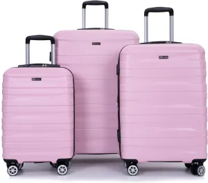 3 Piece Luggage Sets Pc Lightweight,Durable Expandable Suitcase with Two Hooks, Double Spinner Wheels, Tsa Lock, (21,25,29) Pink