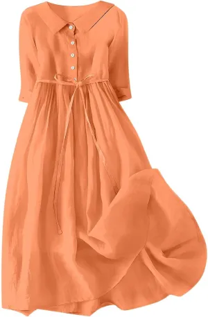 3/4 Sleeve Cotton Dresses for Women Casual Summer Button Down Floral Dress Beach Vacation Dresses Ruffle Floral