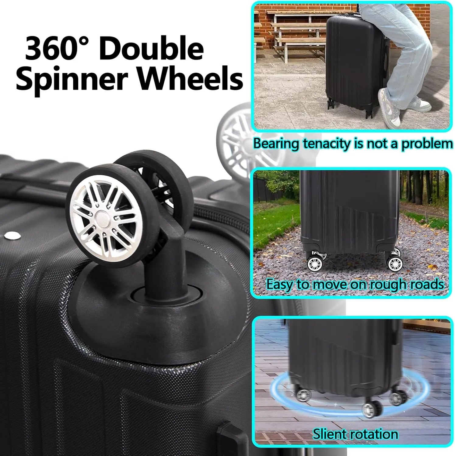 ABS Hard Shell 3-Piece Luggage Set(20/24/28) with 360Rotating Wheel and TSA Lock Men and Women Effortless Mobility Carry,Ideal for Business Trips and Family Getaways (Black)