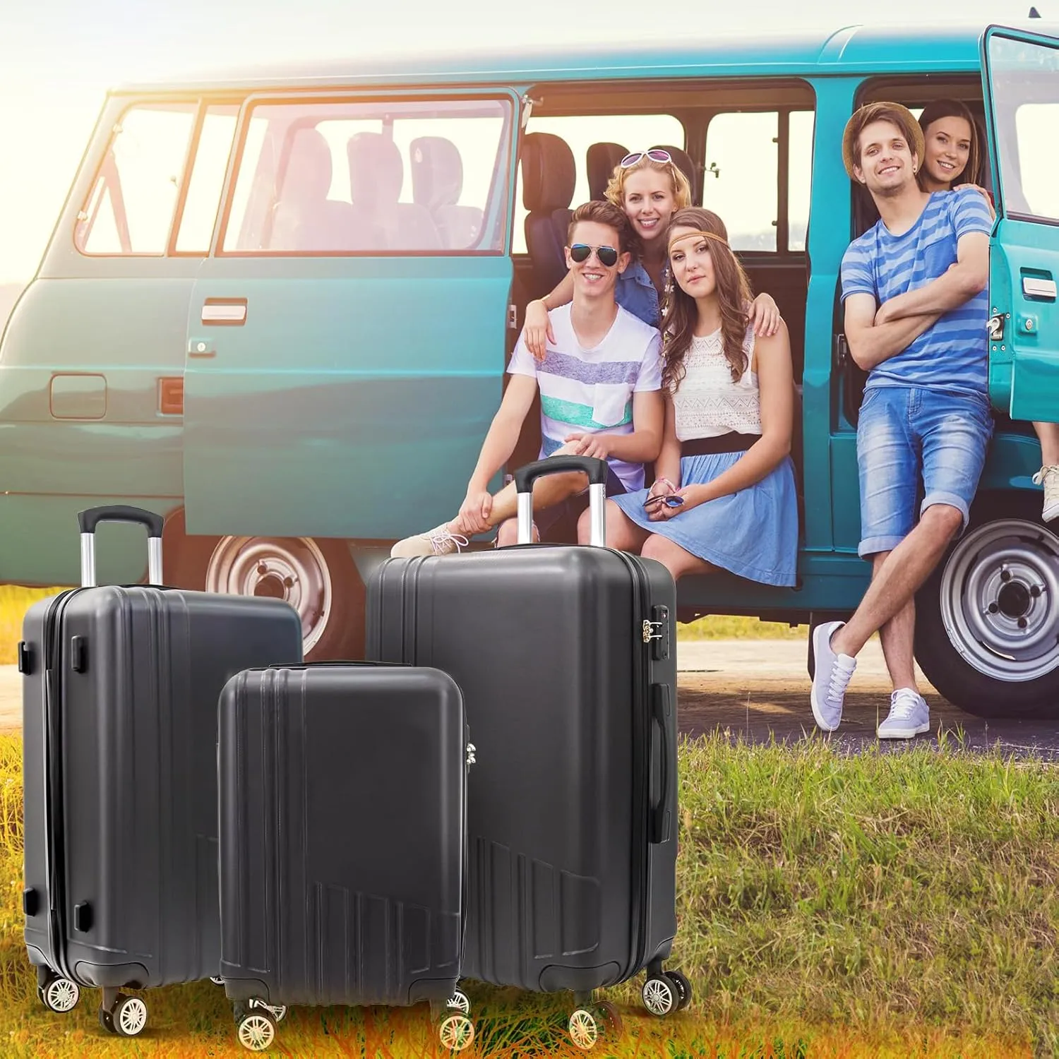 ABS Hard Shell 3-Piece Luggage Set(20/24/28) with 360Rotating Wheel and TSA Lock Men and Women Effortless Mobility Carry,Ideal for Business Trips and Family Getaways (Black)