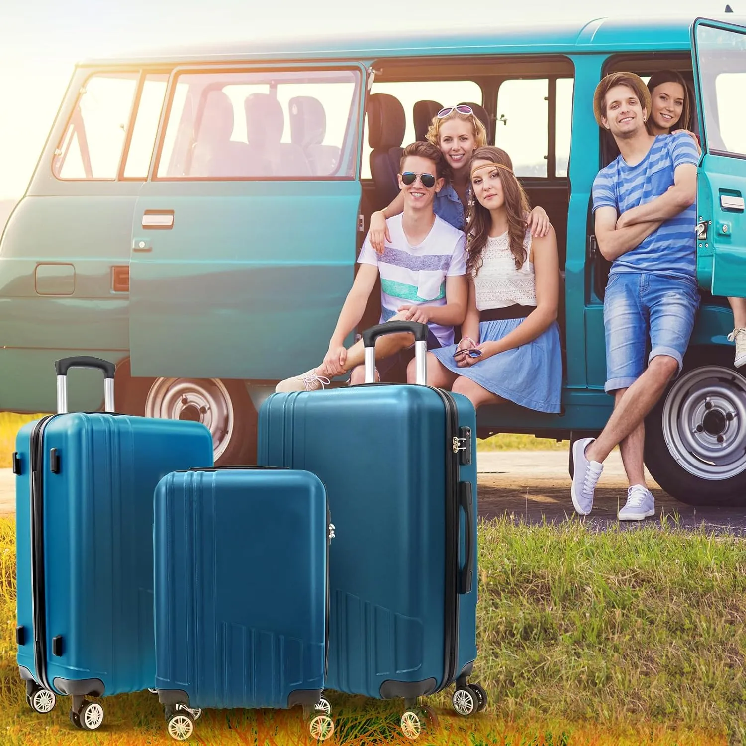 ABS Hard Shell 3-Piece Luggage Set(20/24/28) with 360Rotating Wheel and TSA Lock Men and Women Effortless Mobility Carry,Ideal for Business Trips and Family Getaways (Dark Blue-2)