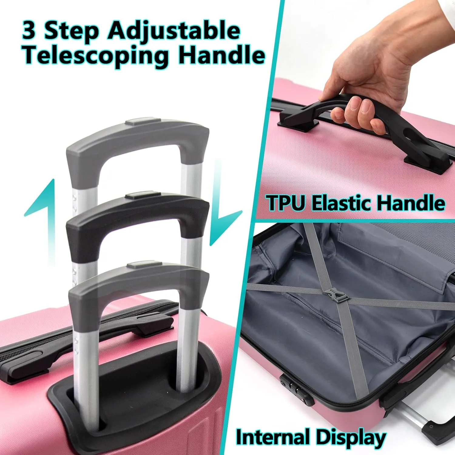 ABS Hard Shell 3-Piece Luggage Set(20/24/28) with 360Rotating Wheel and TSA Lock Men and Women Effortless Mobility Carry,Ideal for Business Trips and Family Getaways (Pink-2)