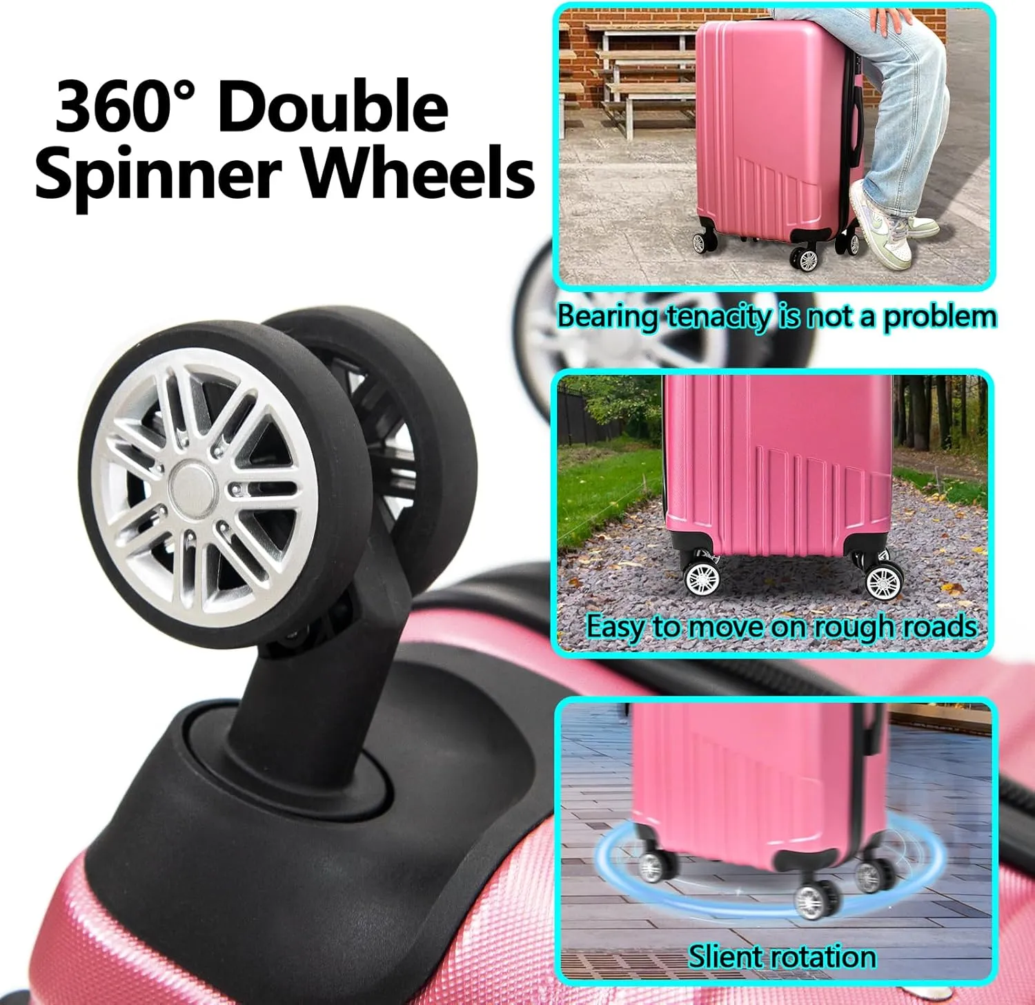 ABS Hard Shell 3-Piece Luggage Set(20/24/28) with 360Rotating Wheel and TSA Lock Men and Women Effortless Mobility Carry,Ideal for Business Trips and Family Getaways (Pink-2)