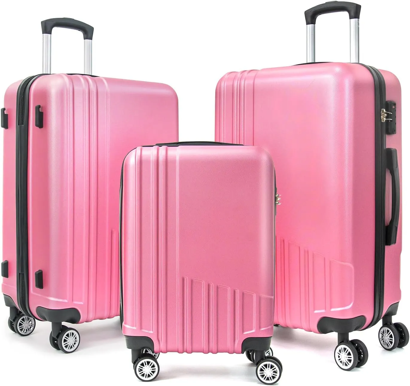 ABS Hard Shell 3-Piece Luggage Set(20/24/28) with 360Rotating Wheel and TSA Lock Men and Women Effortless Mobility Carry,Ideal for Business Trips and Family Getaways (Pink-2)