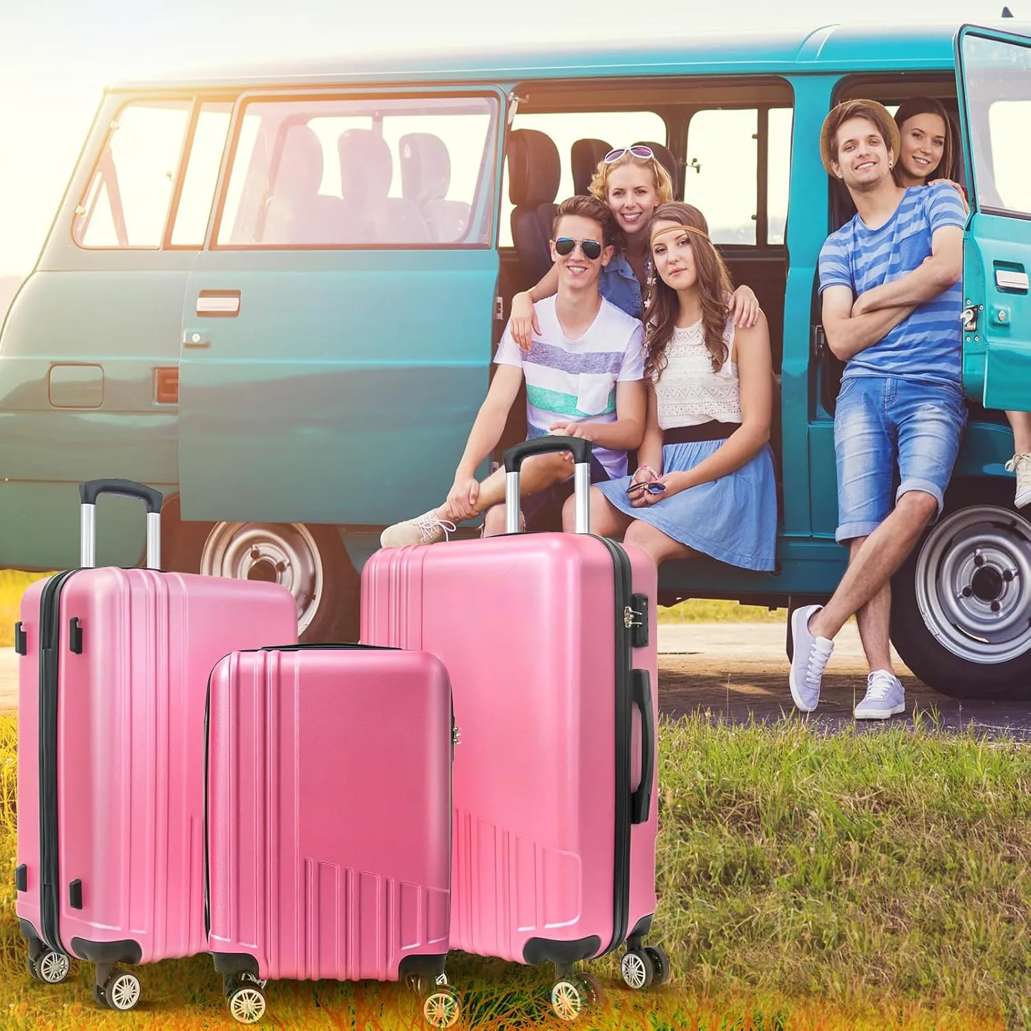 ABS Hard Shell 3-Piece Luggage Set(20/24/28) with 360Rotating Wheel and TSA Lock Men and Women Effortless Mobility Carry,Ideal for Business Trips and Family Getaways (Pink-2)