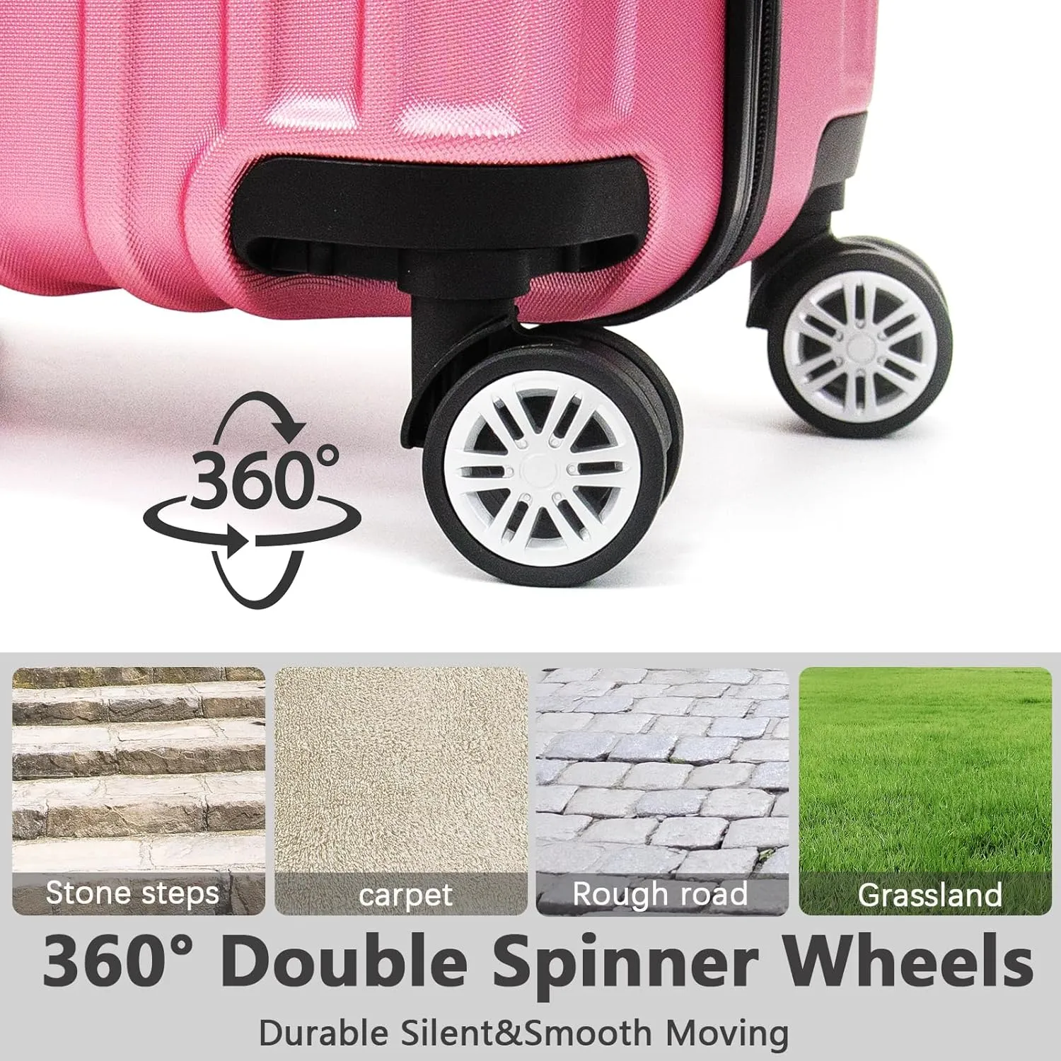 ABS Hard Shell 3-Piece Luggage Set(20/24/28) with 360Rotating Wheel and TSA Lock Men and Women Effortless Mobility Carry,Ideal for Business Trips and Family Getaways (Pink)