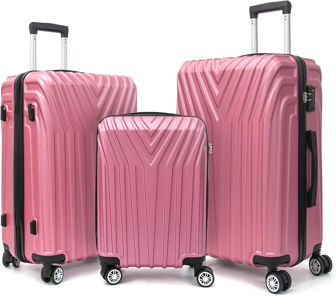 ABS Hard Shell 3-Piece Luggage Set(20/24/28) with 360Rotating Wheel and TSA Lock Men and Women Effortless Mobility Carry,Ideal for Business Trips and Family Getaways (Pink)