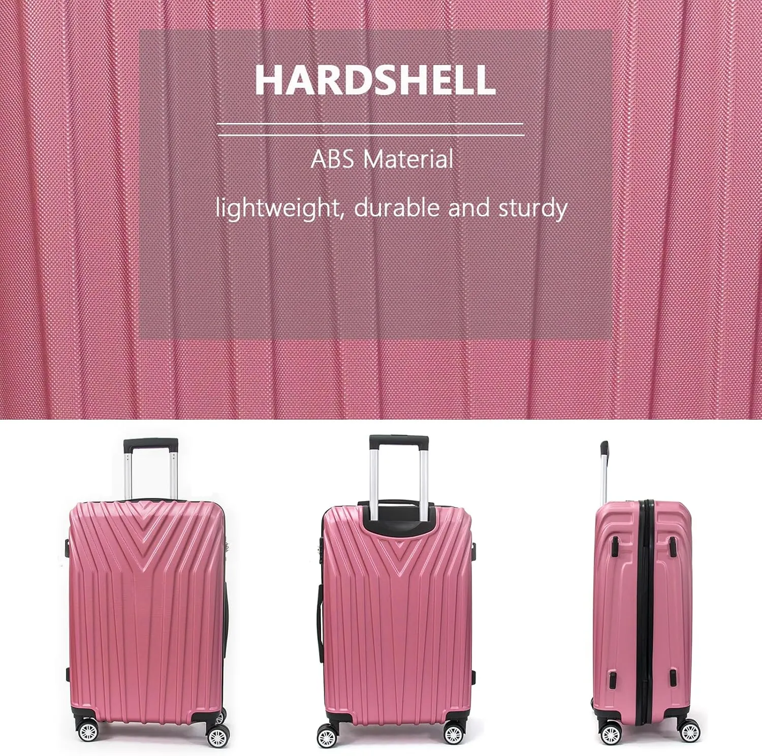 ABS Hard Shell 3-Piece Luggage Set(20/24/28) with 360Rotating Wheel and TSA Lock Men and Women Effortless Mobility Carry,Ideal for Business Trips and Family Getaways (Pink)