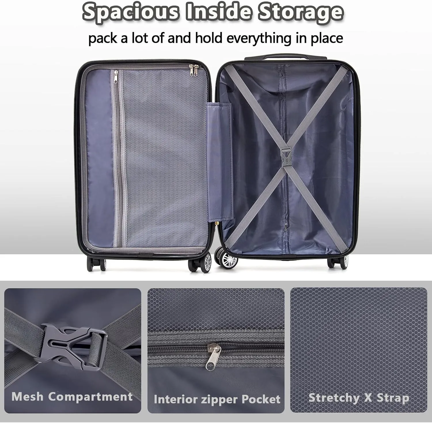 ABS Hard Shell 3-Piece Luggage Set(20/24/28) with 360Rotating Wheel and TSA Lock Men and Women Effortless Mobility Carry,Ideal for Business Trips and Family Getaways (Purple)