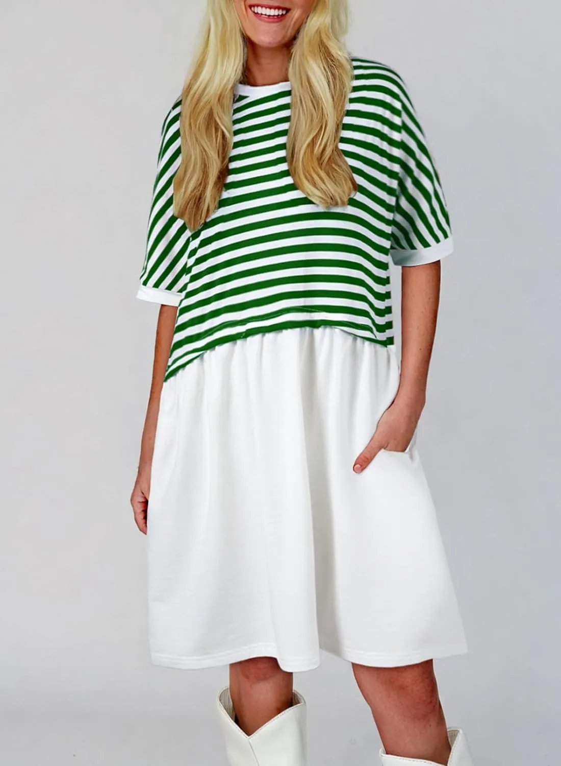 Acelitt Women Casual Summer Short Sleeve Crewneck Striped Dresses Loose Tshirt Dress,S-2XL