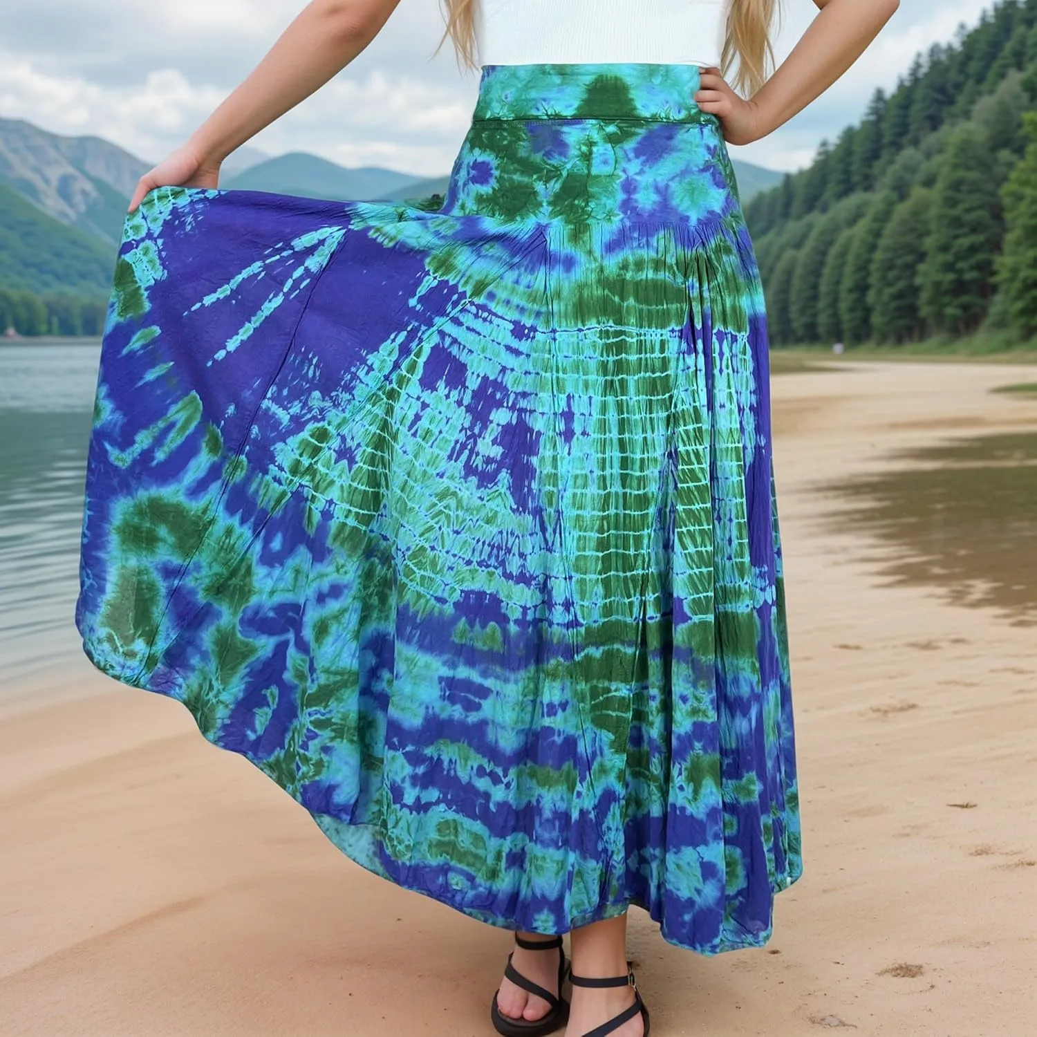 Agan Traders Women's 2025 Summer Tie-dye High Waistband Bohemian Maxi Skirt - A Line Flared Long Skirts for Women