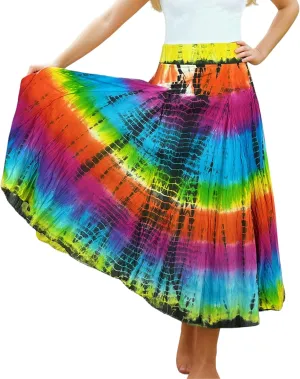 Agan Traders Women's 2025 Summer Tie-dye High Waistband Bohemian Maxi Skirt - A Line Flared Long Skirts for Women