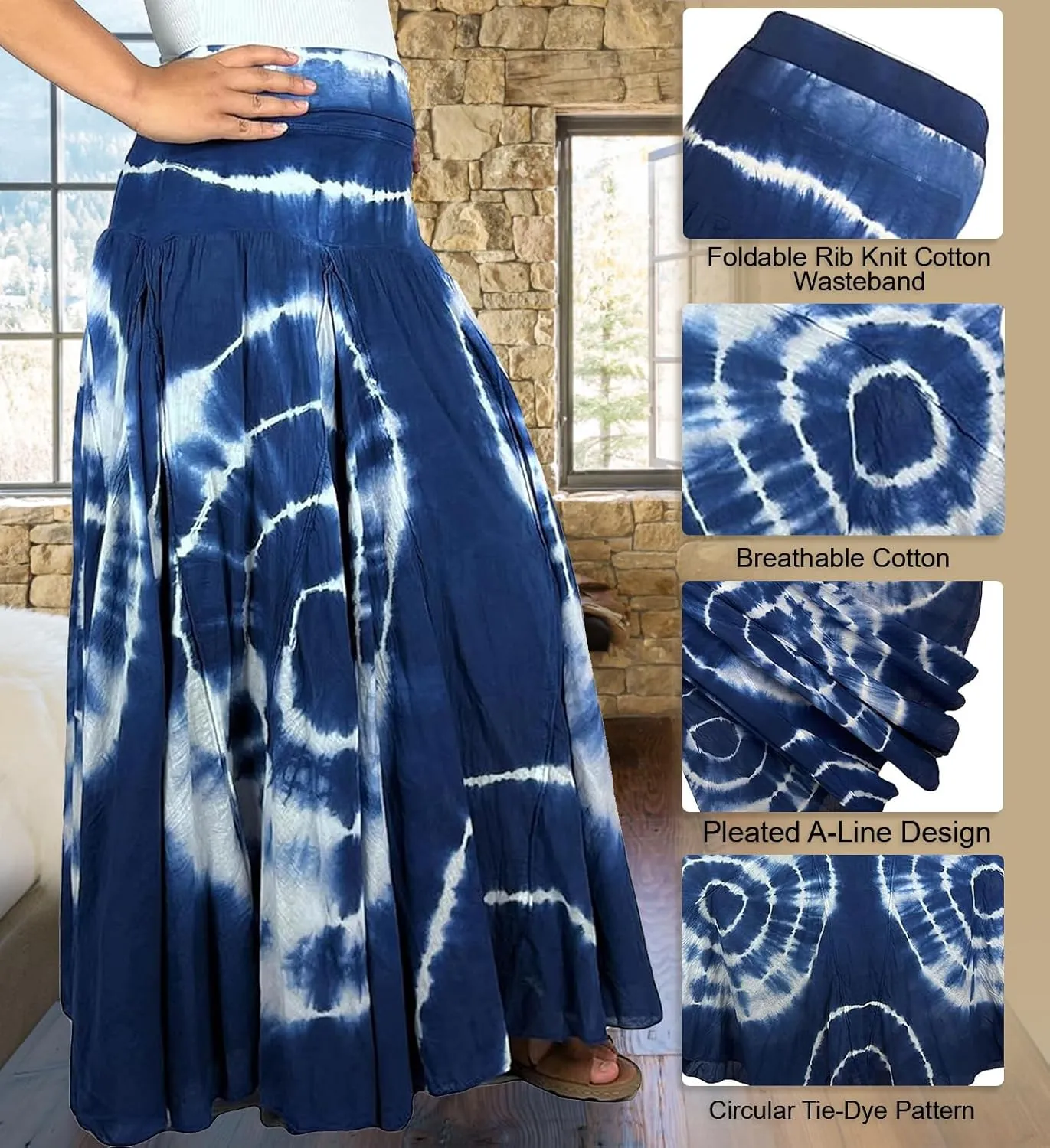 Agan Traders Women's 2025 Summer Tie-dye High Waistband Bohemian Maxi Skirt - A Line Flared Long Skirts for Women