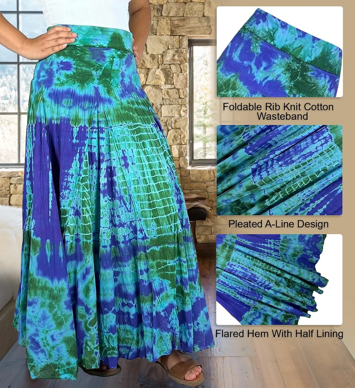 Agan Traders Women's 2025 Summer Tie-dye High Waistband Bohemian Maxi Skirt - A Line Flared Long Skirts for Women