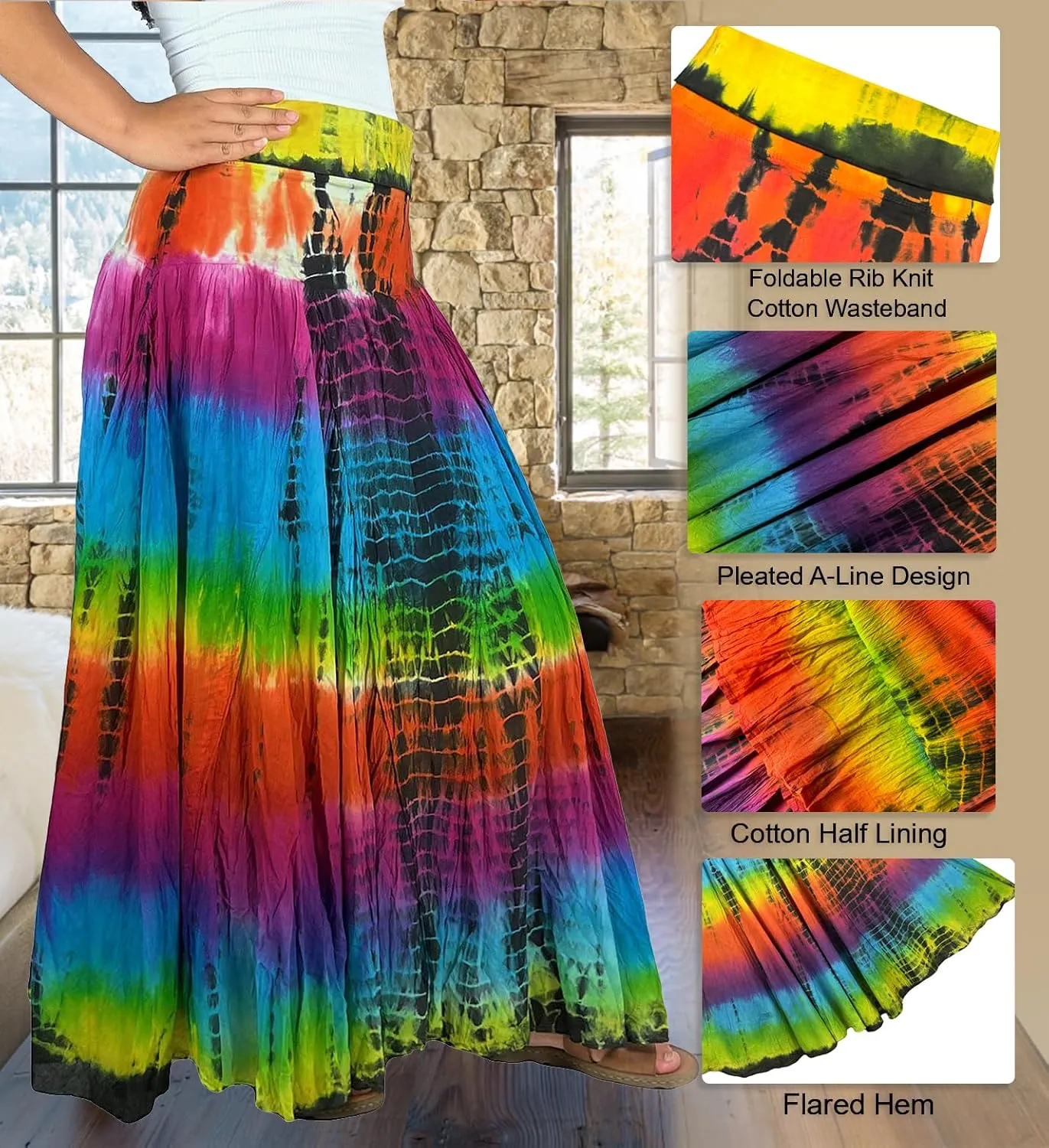 Agan Traders Women's 2025 Summer Tie-dye High Waistband Bohemian Maxi Skirt - A Line Flared Long Skirts for Women