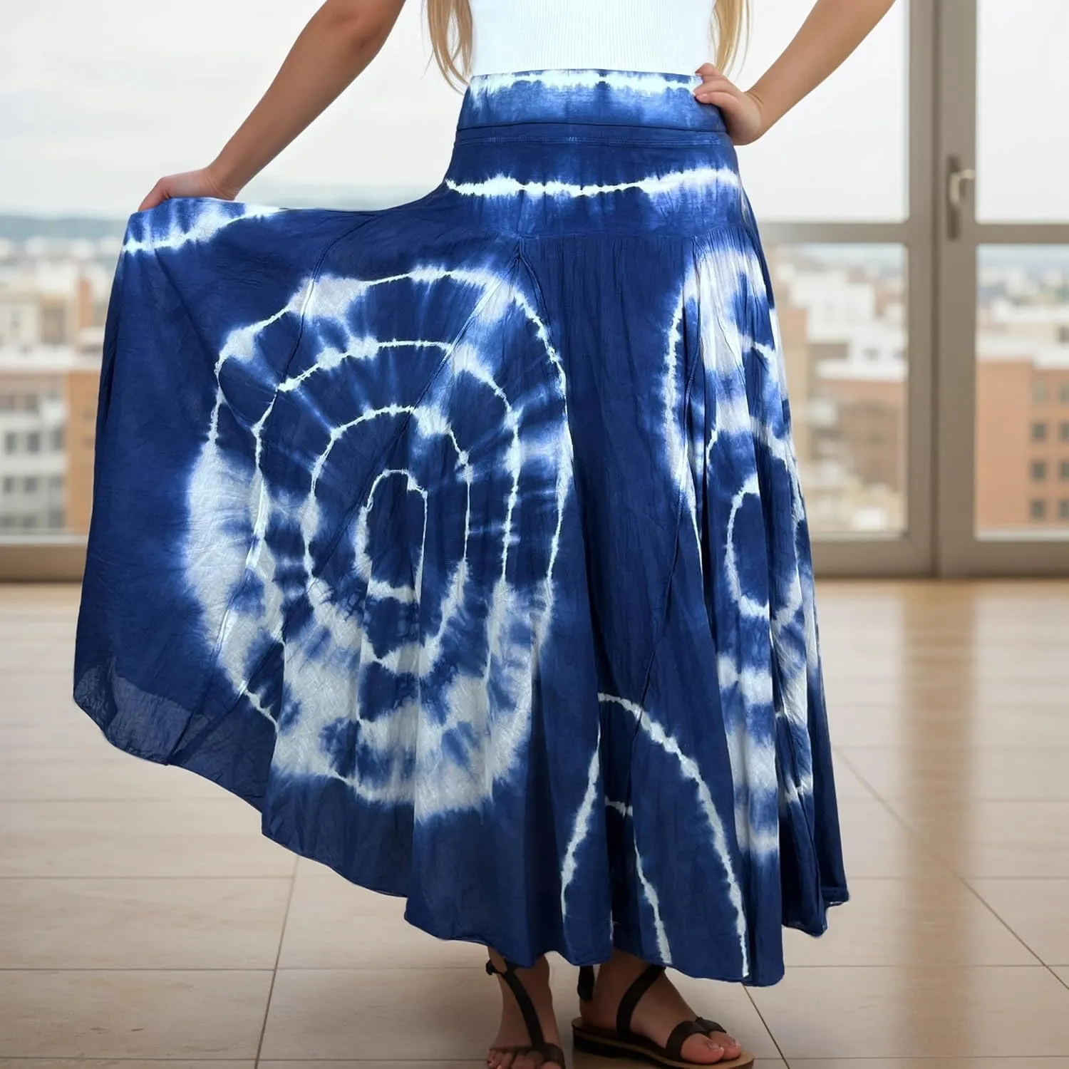Agan Traders Women's 2025 Summer Tie-dye High Waistband Bohemian Maxi Skirt - A Line Flared Long Skirts for Women