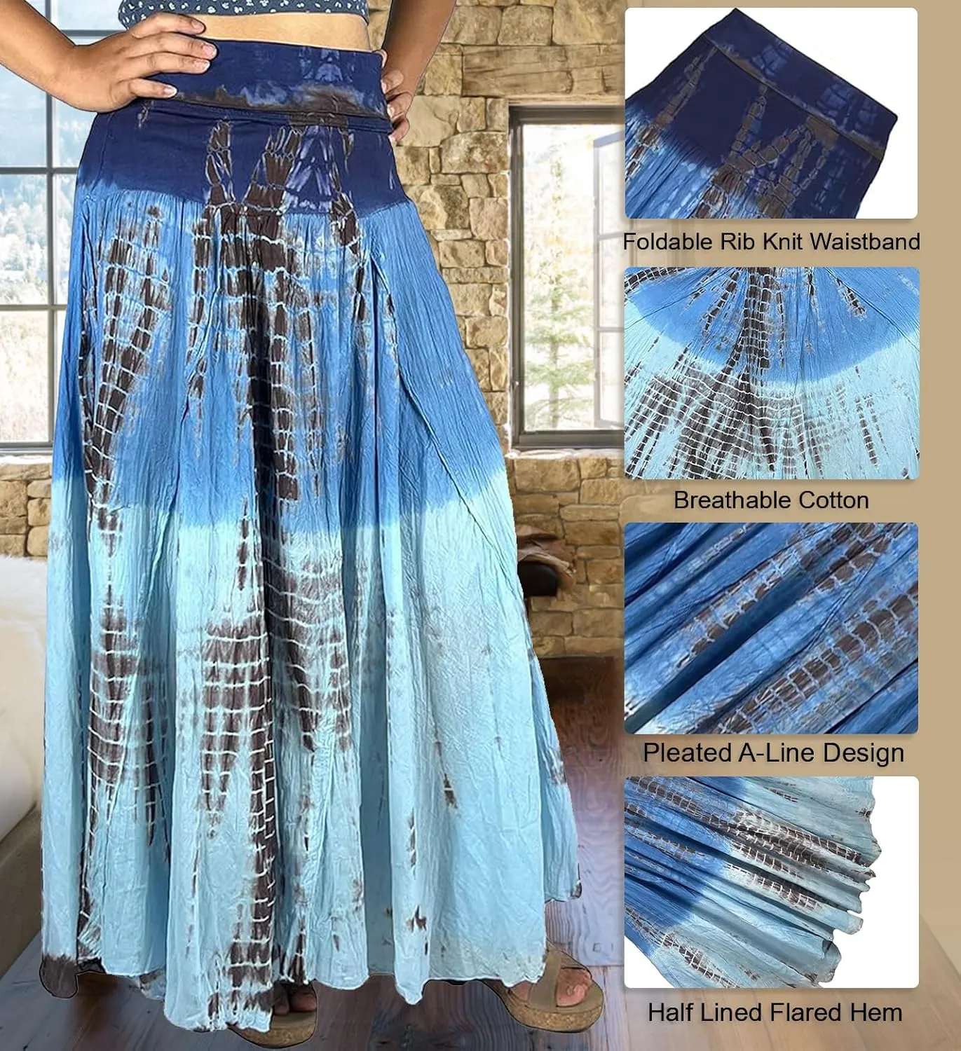 Agan Traders Women's 2025 Summer Tie-dye High Waistband Bohemian Maxi Skirt - A Line Flared Long Skirts for Women