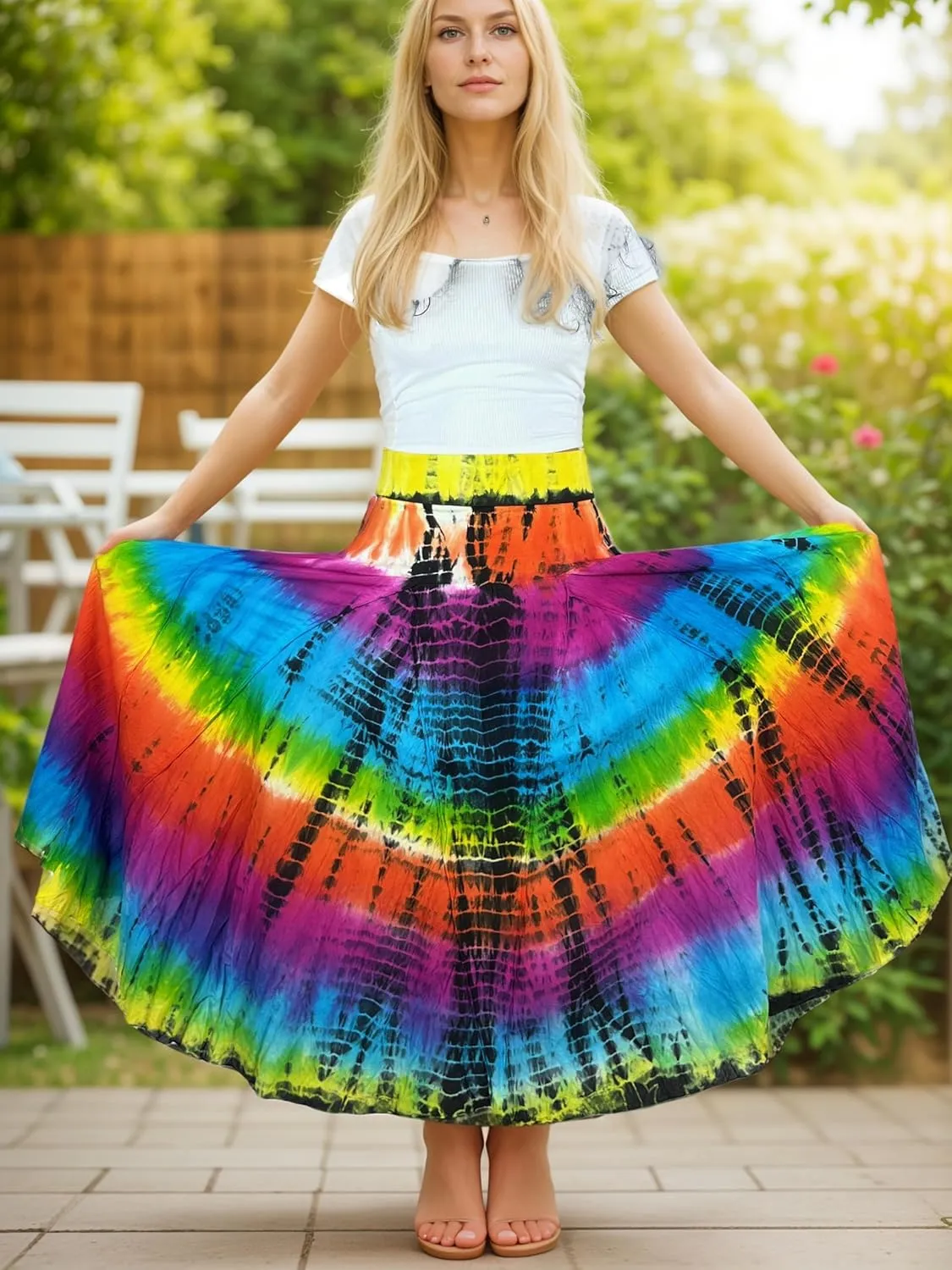 Agan Traders Women's 2025 Summer Tie-dye High Waistband Bohemian Maxi Skirt - A Line Flared Long Skirts for Women