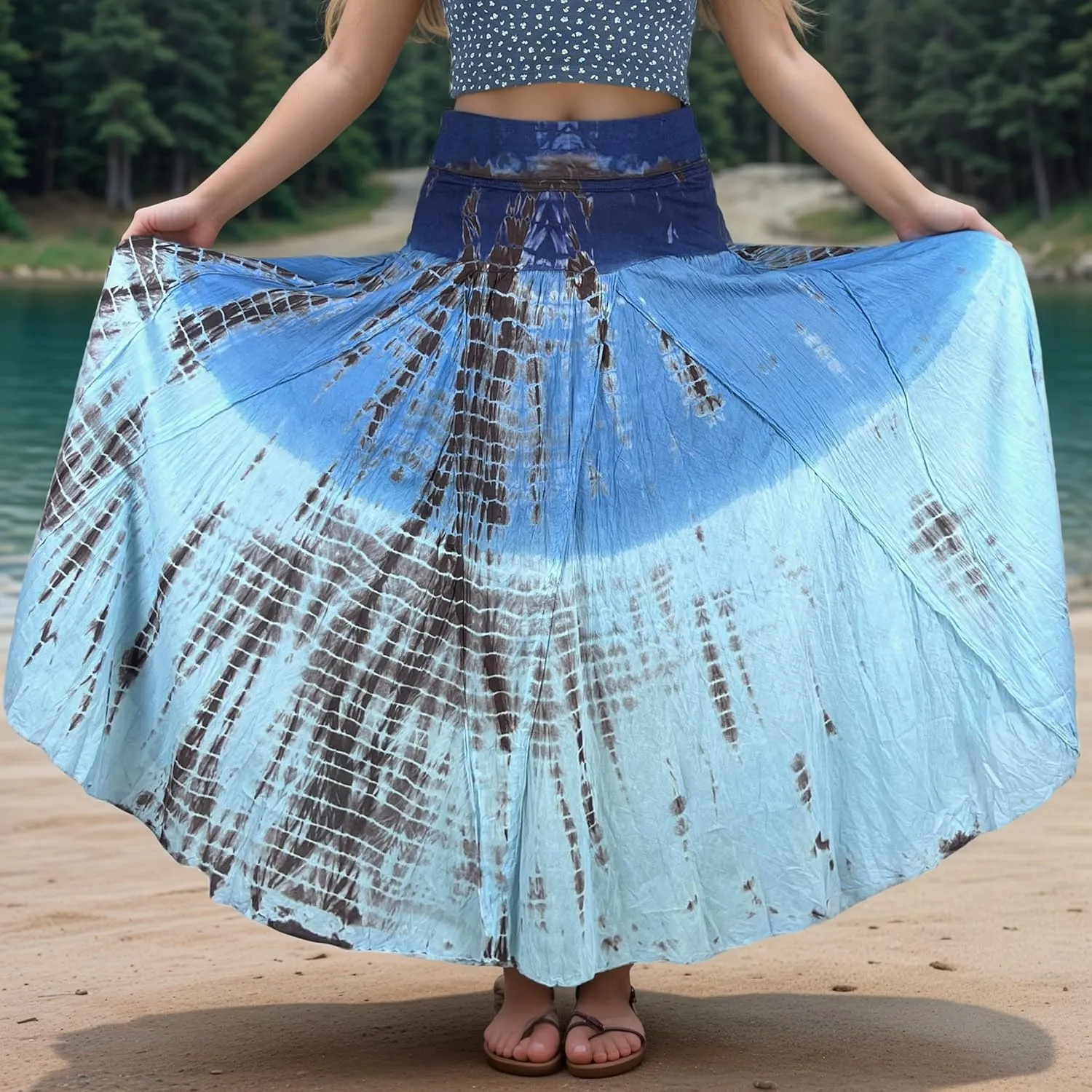 Agan Traders Women's 2025 Summer Tie-dye High Waistband Bohemian Maxi Skirt - A Line Flared Long Skirts for Women