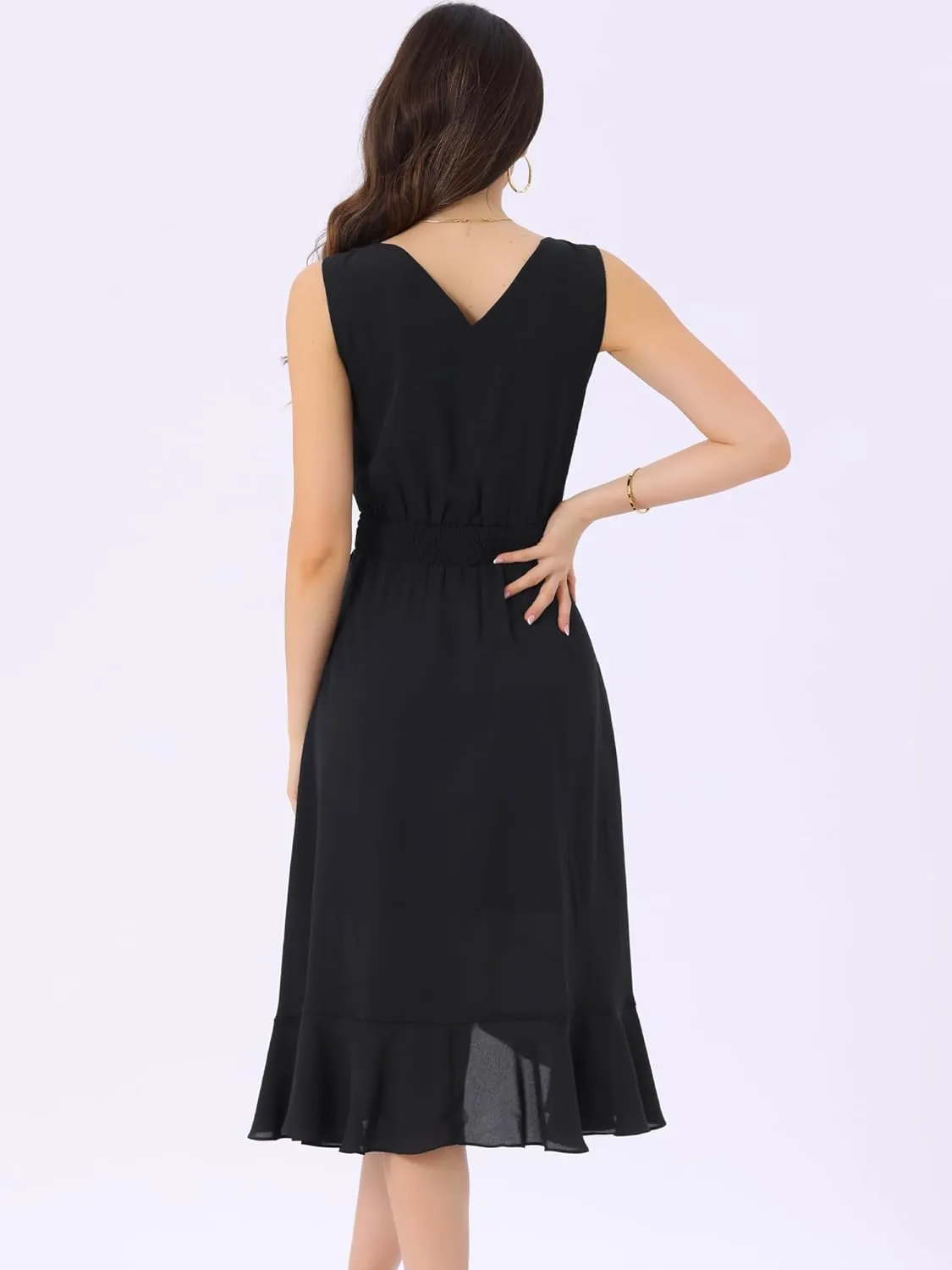 Allegra K Women's Summer Dresses 2025 Wrap Ruffle High Low Hem Round Neck Keyhole Back Sleeveless Floral Dress