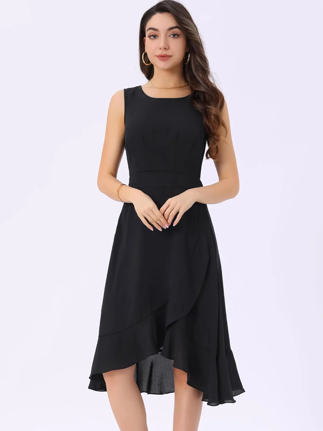 Allegra K Women's Summer Dresses 2025 Wrap Ruffle High Low Hem Round Neck Keyhole Back Sleeveless Floral Dress