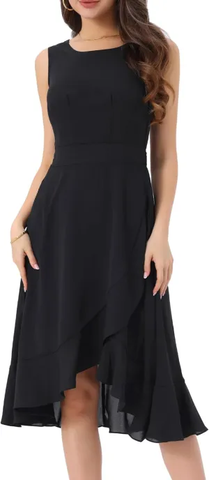 Allegra K Women's Summer Dresses 2025 Wrap Ruffle High Low Hem Round Neck Keyhole Back Sleeveless Floral Dress