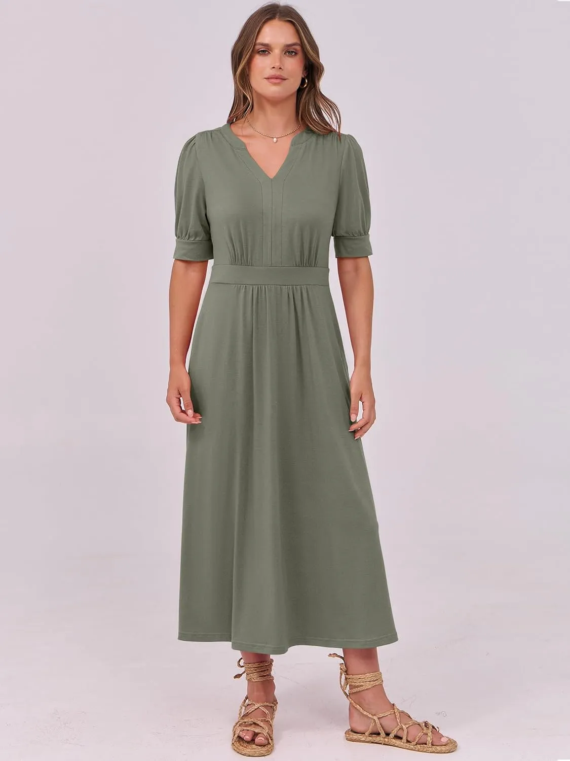 ANRABESS Women Boho Maxi Dresses Summer Short Sleeve V Neck Flowy Swing A-Line Casual Beach Long Dress