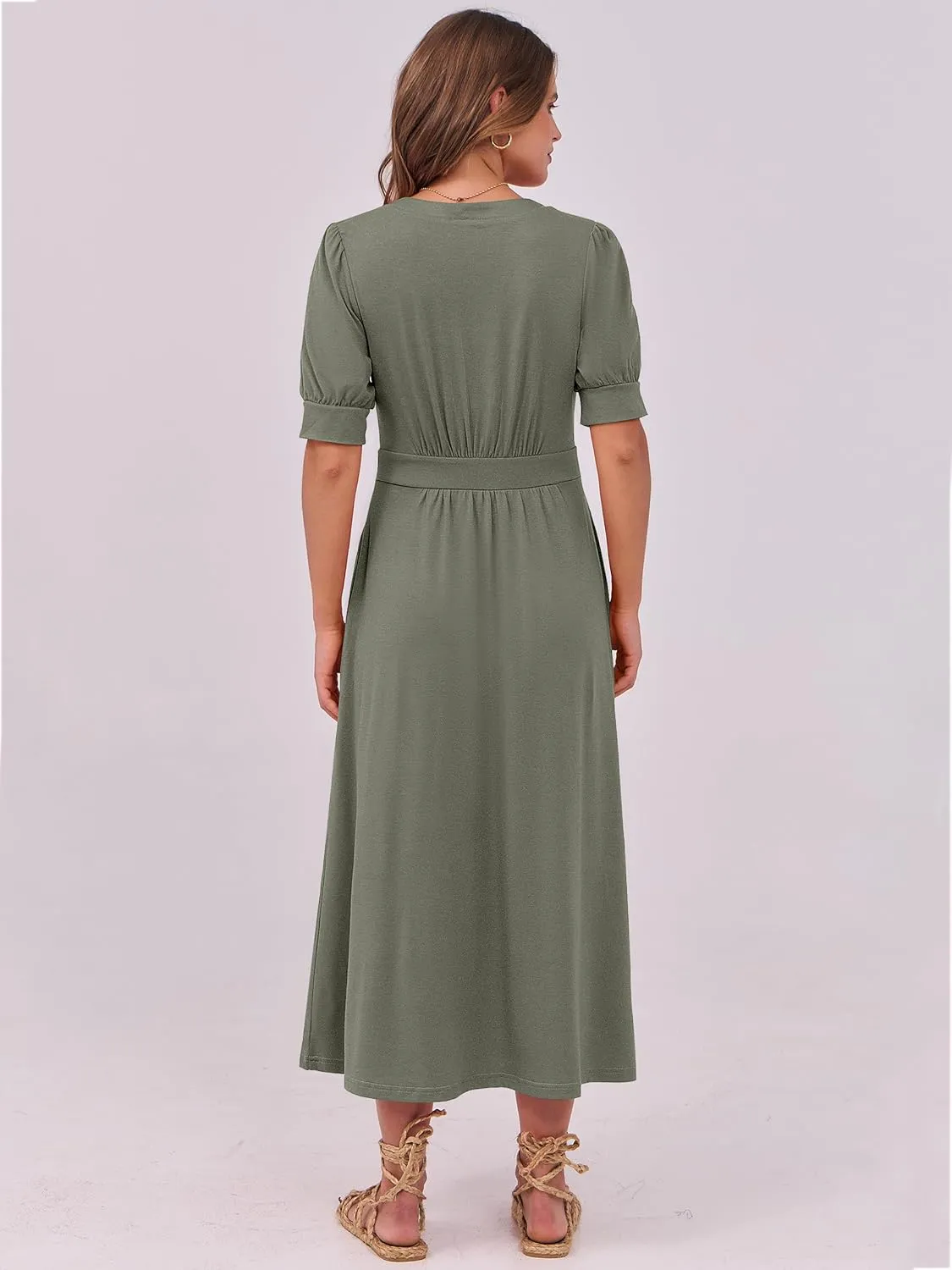 ANRABESS Women Boho Maxi Dresses Summer Short Sleeve V Neck Flowy Swing A-Line Casual Beach Long Dress