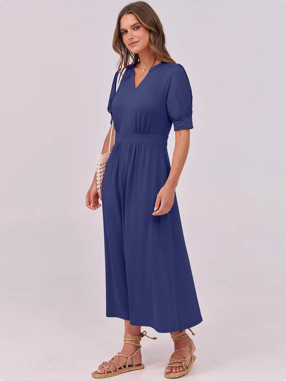 ANRABESS Women Boho Maxi Dresses Summer Short Sleeve V Neck Flowy Swing A-Line Casual Beach Long Dress