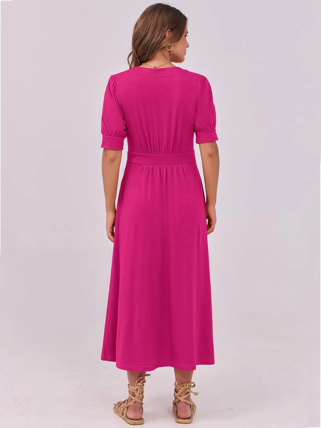 ANRABESS Women Boho Maxi Dresses Summer Short Sleeve V Neck Flowy Swing A-Line Casual Beach Long Dress