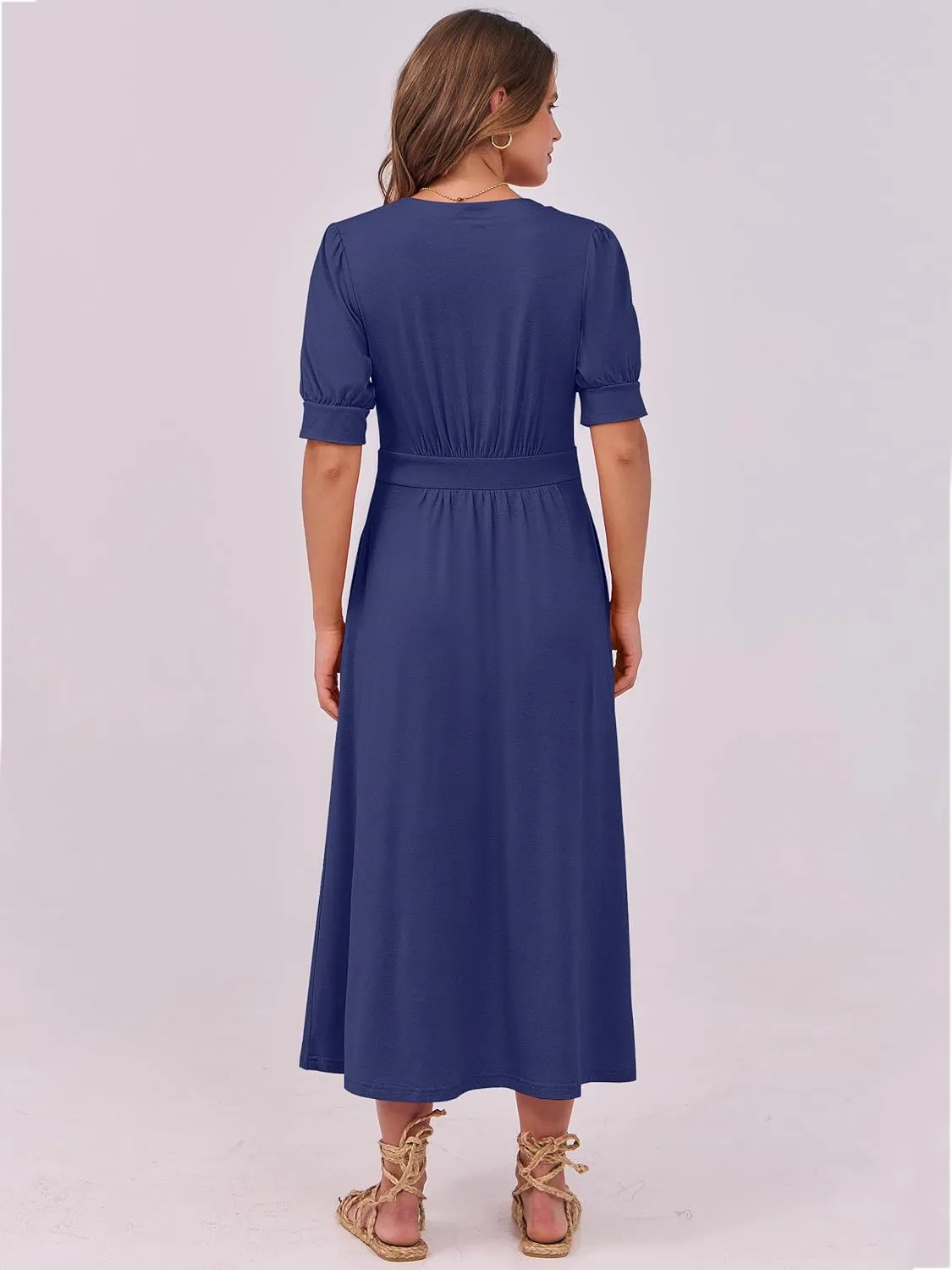ANRABESS Women Boho Maxi Dresses Summer Short Sleeve V Neck Flowy Swing A-Line Casual Beach Long Dress