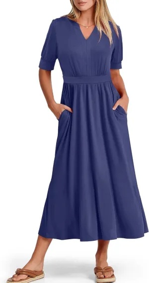 ANRABESS Women Boho Maxi Dresses Summer Short Sleeve V Neck Flowy Swing A-Line Casual Beach Long Dress