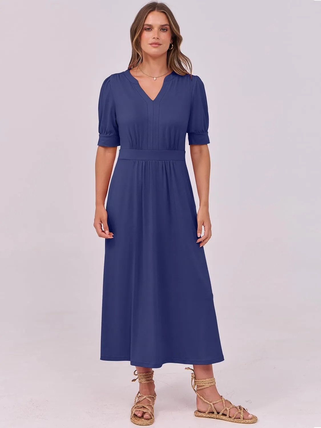 ANRABESS Women Boho Maxi Dresses Summer Short Sleeve V Neck Flowy Swing A-Line Casual Beach Long Dress
